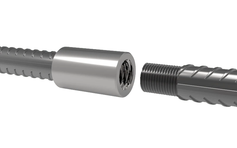 ACI 318 Type 2 certified parallel thread rebar coupler with threaded bar