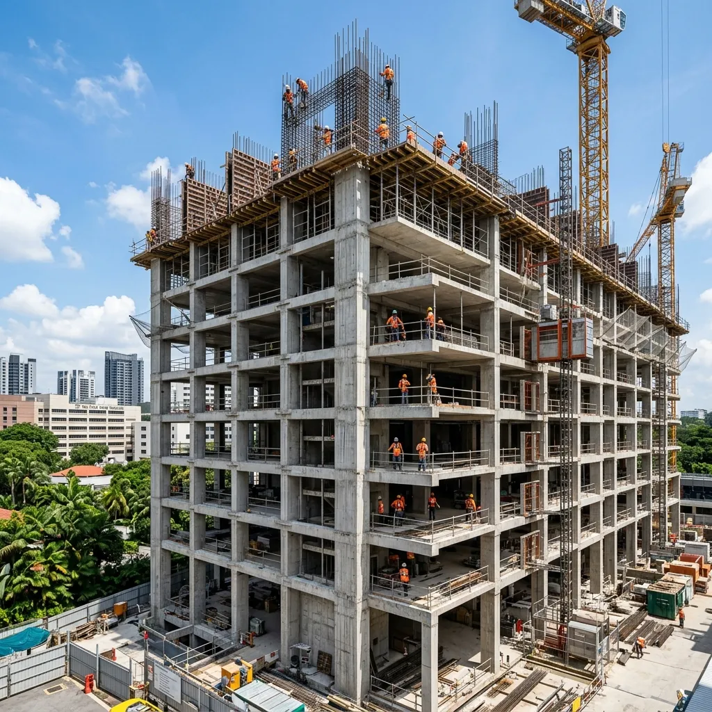 High-rise concrete building under construction supplied with rebar couplers